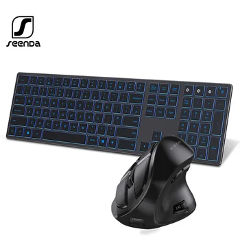 Bluetooth-клавиатура и мышь SeenDa с подсветкой для нескольких устройств, тонкая перезаряжаемая комбинированная клавиатура и мышь для ноутбука, планшета
