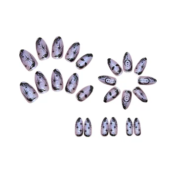 Аврорально-фиолетовая тема Хэллоуина, миндальные накладные ногти, устойчивые к сколам, пятнам, накладные ногти для маникюрного салона для женщин и девочек