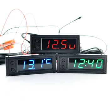 Автомобильный термометр 3 в 1 Вольтметр Часы со светодиодным цифровым дисплеем Электронные часы Многофункциональный Измеритель температуры Напряжения Часы времени