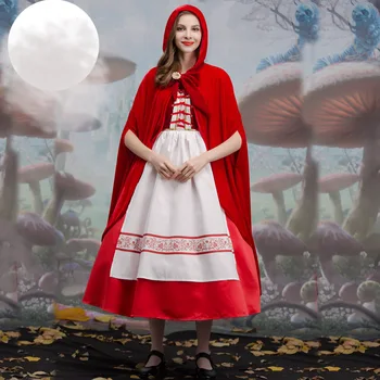 2023 Новая косплей-вечеринка, сценический костюм Красной Шапочки, накидка для взрослых, Сказочное простое длинное красное платье, женская одежда
