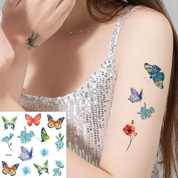 Красочная наклейка-татуировка с изображением животных и растений в разных стилях, наклейка для переноса воды с бабочками