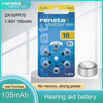 Батарейки для слухового аппарата 10 A10 ZA10 10A P10 PR70 Renata Высокопроизводительная цинково-воздушная батарейка для мини-цифрового слухового аппарата