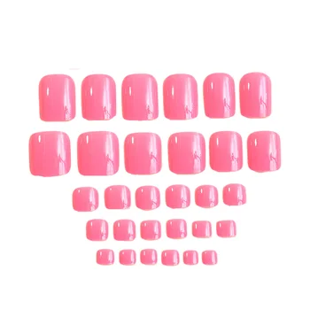 Однотонные Флуоресцентные Розовые накладные ногти на ногах Легко наносятся, легко снимаются с ногтей для покупок, путешествий, свиданий
