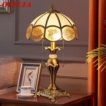 Современная латунная золотая настольная лампа OUFULA, креативная простая стеклянная настольная лампа из меди для домашнего кабинета, прикроватной тумбочки в спальне