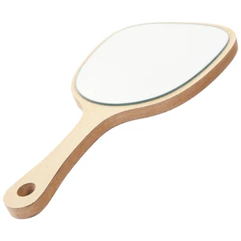 Зеркало с деревянной ручкой, круглое ручное зеркало в деревянной раме Ручное зеркало с ручкой для макияжа в путешествиях большого размера