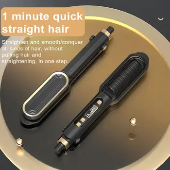 Выпрямитель для волос 2-в-1, щетка для выпрямления волос, расческа для завивки с ЖК-дисплеем, предотвращающая тепловое повреждение, здоровые волосы