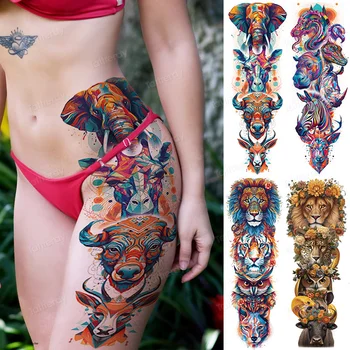 Временные татуировки на бедрах большого размера, на ногах, на рукавах, для женщин, мужчин, для боди-арта, водонепроницаемые татуировки, аниме 