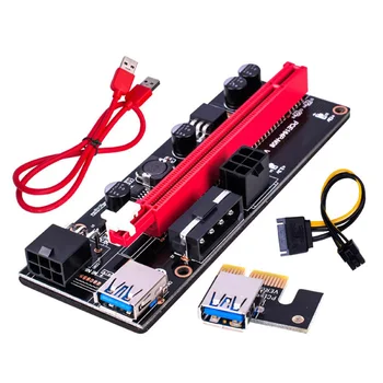 60 см VER009S PCI-E Riser Card PCIE 1X 16X Адаптер С Двойным Светодиодным Индикатором USB 3.0 Кабель 6Pin 4Pin Питания для Видеокарты для майнинга