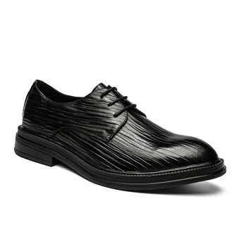 Мужские модельные туфли на шнуровке Классика Вечеринка Офис Острый носок Деловая карьера Дерби Официальная свадьба Черные кожаные туфли
