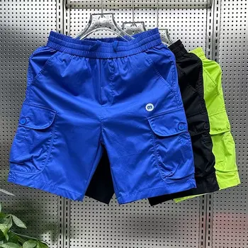 Летние мужские пляжные шорты Корейские модные спортивные шорты Уличная повседневная Мужская одежда Высококачественные синие шорты с карманами 2023 Новинка