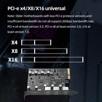 Карта PCIe X4-USB 3.2 PCIE Card 3x USB3.2 и 2x дополнительная карта расширения TPYC-C Поддерживает Windows 7/8/10 (32/64 бит) Mac OS 10.8.2 15 Вт
