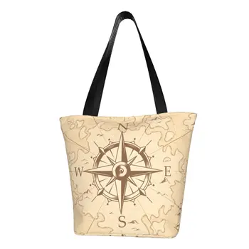 Винтажная сумка для покупок с картой пирата с милым принтом, многоразовая холщовая сумка для покупок, морской компас, сумка для моряка