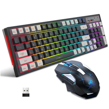 HXSJ L99 2.4 G Беспроводная перезаряжаемая клавиатура Мышь Комбинированная 96 Клавиш RGB Мембранная клавиатура Набор игровых мышей с красочной подсветкой