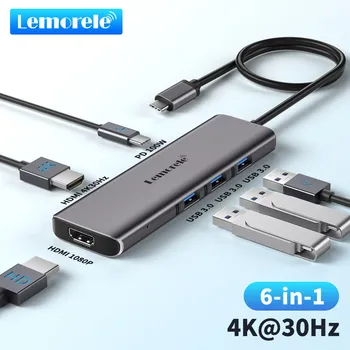 Lemorele USB-концентратор TC73 USB-C с двойным HDMI 4k при 30 Гц 6 Портов USB3.0 Концентратор MST Type C Док-станция для Windows / macOS