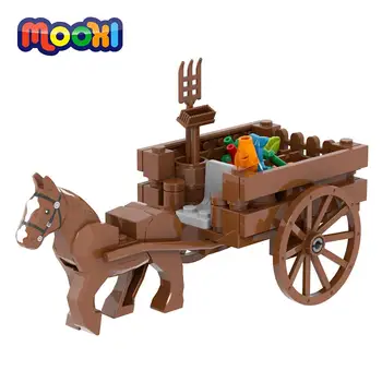 Карета MOOXI City Farm Carriage 55Pcs MOC Brick Средневековая Карета, Совместимая с фигуркой Животного Лошади, Строительный блок DIY, Детские игрушки