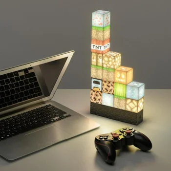 My World Креативный маленький ночник для киберспорта, квадратный светильник для сращивания строительных блоков, светильник для украшения комнаты с пиксельным рисунком своими руками