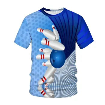 Мужская футболка с голографическим спортивным рисунком для боулинга, модный удобный топ с круглым вырезом и коротким рукавом с 3D-принтом, последняя летняя мода