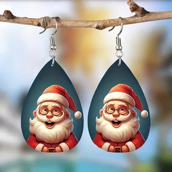 1 пара сережек в богемном стиле из искусственной кожи с принтом Санта-Клауса, Мужская и Женская Повседневная одежда, украшения для ушей, творческая личность