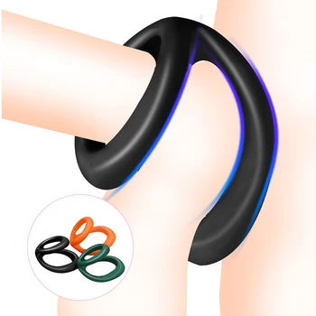 Новейший силиконовый пенис с двойными кольцами, Петушиное кольцо, мужской стимулятор мошонки, Игрушки для задержки эякуляции спермы, игрушки для эрекции мужчин высокого пола