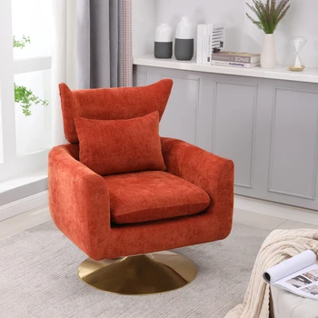 Оранжевое льняное Классическое акцентное кресло середины века с поворотом на 360 градусов, простое в сборке для внутренней мебели гостиной