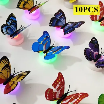 10 шт. светодиодных 3D ночных фонарей-бабочек, красочные светящиеся фонари с электронным питанием для домашнего фестиваля, свадебного украшения.