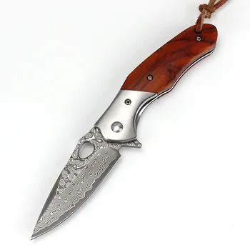Открытый складной нож Damascus Camp Hunt Портативный Универсальный нож с ручкой из желтого сандалового дерева для самообороны, тактические ножи для могилы