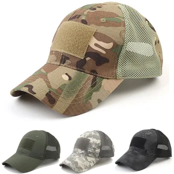 Летняя тактическая камуфляжная кепка, мужская бейсболка, сетчатая регулируемая военная шляпа для страйкбола, спортивная шапка для активного отдыха, пеший туризм, охота, рыбалка