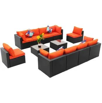 Группа сидений для патио-ротангового дивана из 12 частей с подушками
