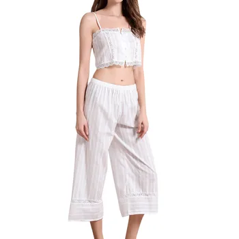 Женская летняя сексуальная пижама, свободная удобная домашняя одежда для маленьких девочек, однотонные ультратонкие подтяжки, брюки, размер 6 Плюс размер