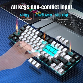 Механическая клавиатура с возможностью горячей замены, совместимость с 68 клавишами, различные компьютерные системы Эргономичный дизайн и длинный кабель для передачи данных 896C