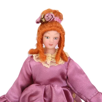 Кукольный домик Миниатюрная кукла Фарфоровая фигурка Леди в платье с зонтиком