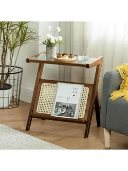 Прикроватный столик современная простая прикроватная тумбочка для спальни в семье в японском стиле для небольшого хранения креативного ротангового стекла узкая прикроватная тумбочка