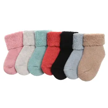 1 пара настоящих шерстяных толстых детских носков, зимние Мягкие теплые носки для детей 0-7 лет, мальчиков и девочек, детские носки с подогревом