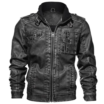 Новое мужское осенне-зимнее мужское пальто, кожаная куртка, мотоциклетные повседневные куртки из искусственной кожи, черное теплое пальто, черное мужское пальто