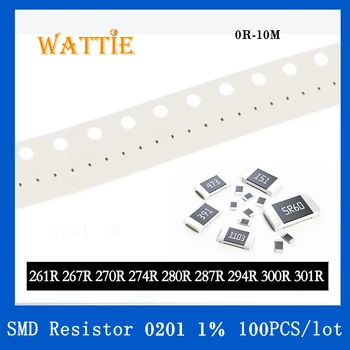 SMD резистор 0201 1% 261R 267R 270R 274R 280R 287R 294R 300R 301R 100 шт./лот микросхемные резисторы 1/20 Вт 0,6 мм*0,3 мм