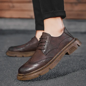 Классическая Универсальная Мужская Повседневная обувь, Новинка 2023 года, Модные мужские Оксфорды на шнуровке, Мужская Удобная Деловая обувь Из Натуральной Кожи