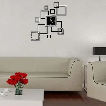 3D Стереочасы Квадратная Зеркальная наклейка на стену Съемная наклейка Искусство домашнего декора