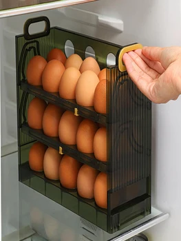 Коробка для хранения яиц Прочная и удобная Откидная коробка для хранения яиц Простая в использовании Большая емкость 3-х слойный держатель для яиц для холодильника