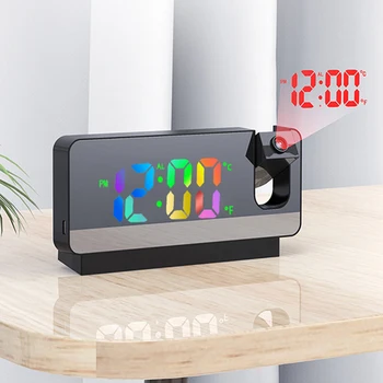 Вращение на 180 ° Светодиодный цифровой проекционный будильник USB Электронный потолочный проектор для спальни Прикроватные Настольные часы Despertador