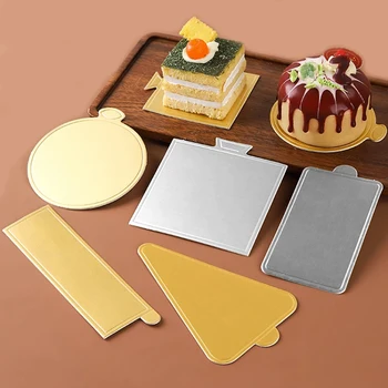 100 шт Мини-картонная основа, золотистые или серебристые муссовые доски для тортов, подносы для десертов, Круглые Прямоугольные Квадратные тарелки для тортов
