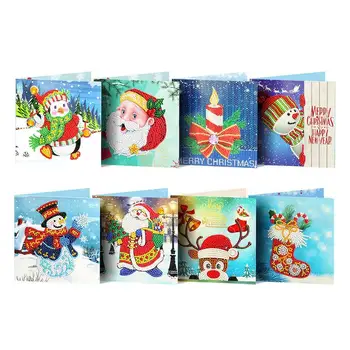 Рождественские украшения, наборы для раскрашивания 5D драгоценных камней для рождественских открыток, красочные поздравительные открытки со стразами своими руками со снеговиками Санта-Клауса
