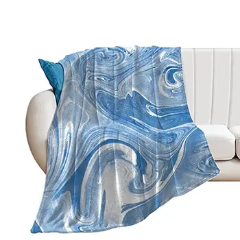 Сине-белое мраморное фланелевое одеяло King Queen Size для кровати, дивана, диванного одеяла, Всесезонное Теплое Супер Мягкое легкое одеяло King