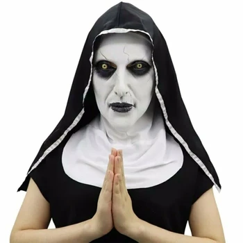 Латексная маска Ужасной монахини на Хэллоуин, Страшная одежда, головной убор, косплей, Вызывающий страх Голос Валак