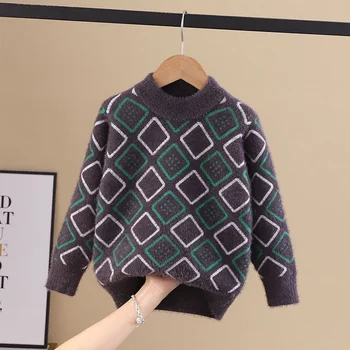 Шерстяной свитер для мальчиков, вязаный крючком, хлопчатобумажное вязание, ветровка 2023, теплый плотный осенне-зимний пуловер, детская одежда