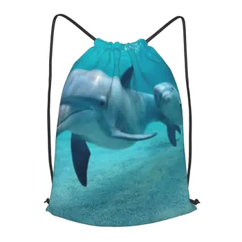 Рюкзак на шнурке с подводными дельфинами, мужская спортивная сумка для занятий в тренажерном зале, рюкзак для занятий йогой для женщин