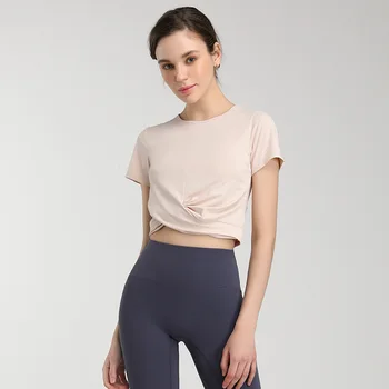 Женская футболка для занятий фитнесом, йогой, бегом, дышащая, эластичная и быстросохнущая, с перекрестным дизайном, удобная в носке