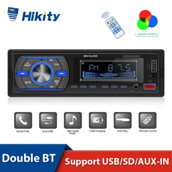 Автомобильный плеер Hikity 12V Радио MP3 Bluetooth Автомагнитола Стерео AM FM-приемник Красочные огни Воспроизведение мультимедиа по USB-интерфейсу