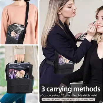 Косметичка, сумка для кистей для макияжа, универсальная вместительная сумка для визажиста с регулируемым плечевым ремнем для удобства использования