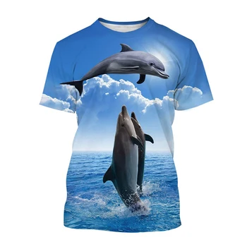 Футболки с 3D принтом животных Kawaii Dolphin, летние мужские и женские футболки, модные детские повседневные футболки с круглым вырезом для мальчиков и девочек, топы, одежда