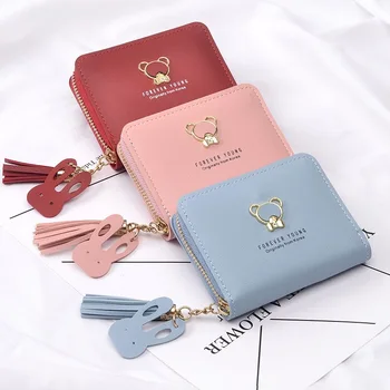 2023 Новый женский кошелек, короткий милый японский и корейский медвежонок, кошелек с застежкой-молнией, мини-сумка для карт